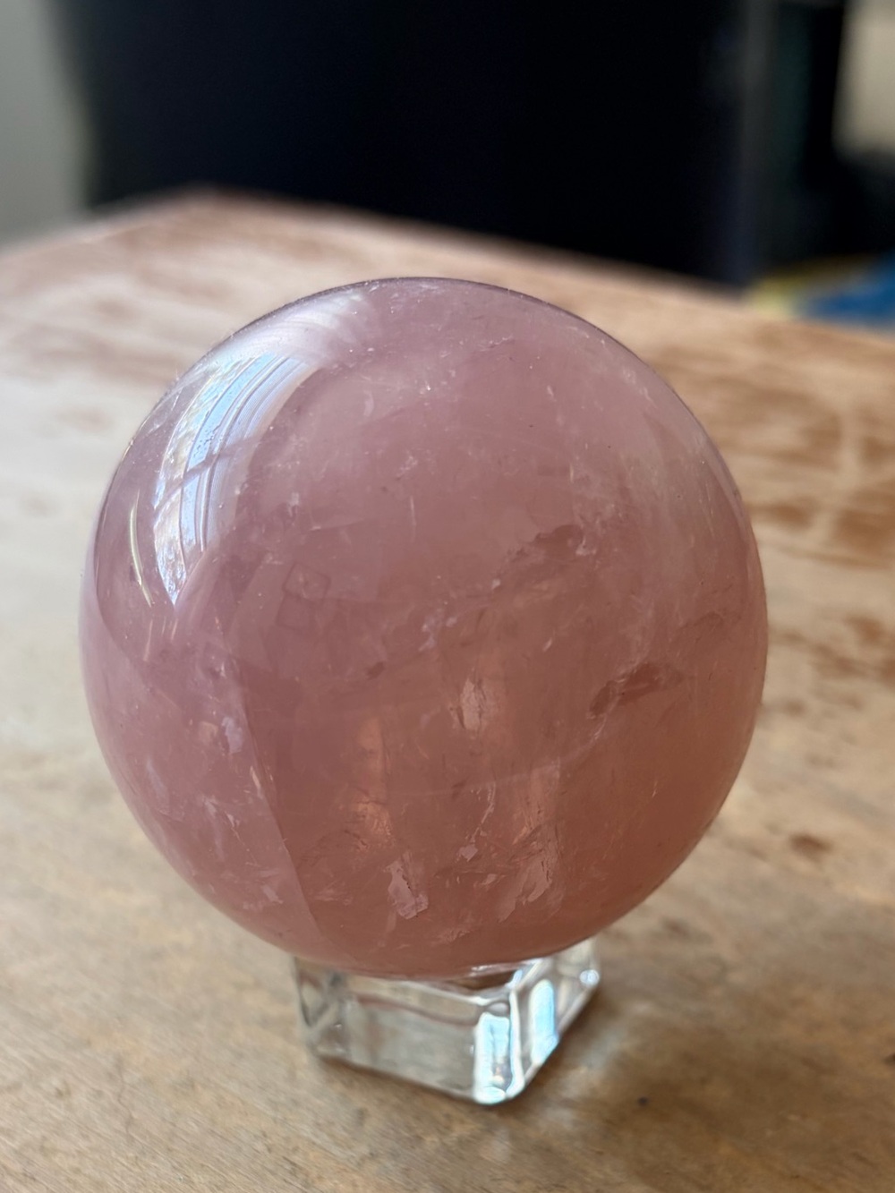 Natural Rose Quartz Crystal Sphere 52mm 2” Pink Stone Orb w/ Stand